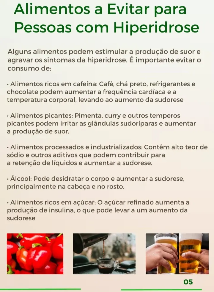 Página interna sobre alimentos a evitar para pessoas com hiperidrose